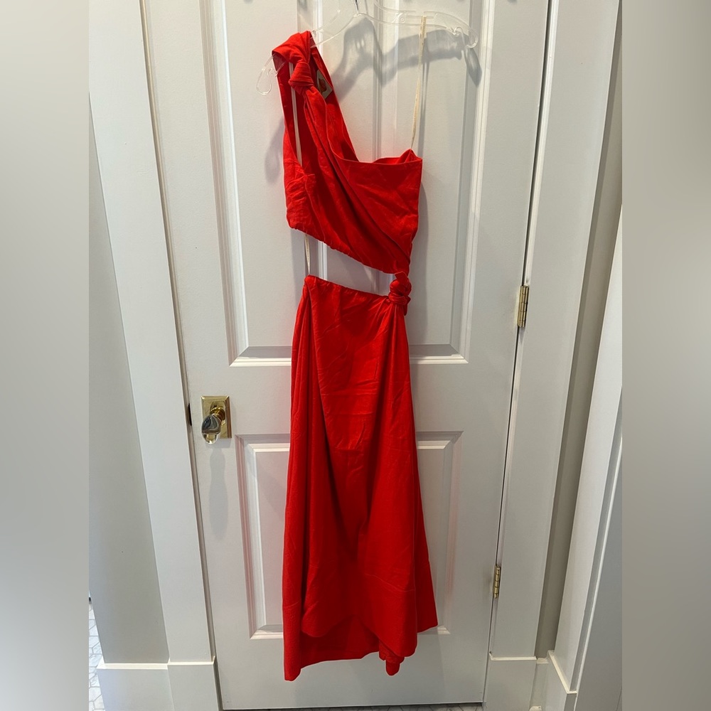 FarmRio MIDI Knot Red Dress